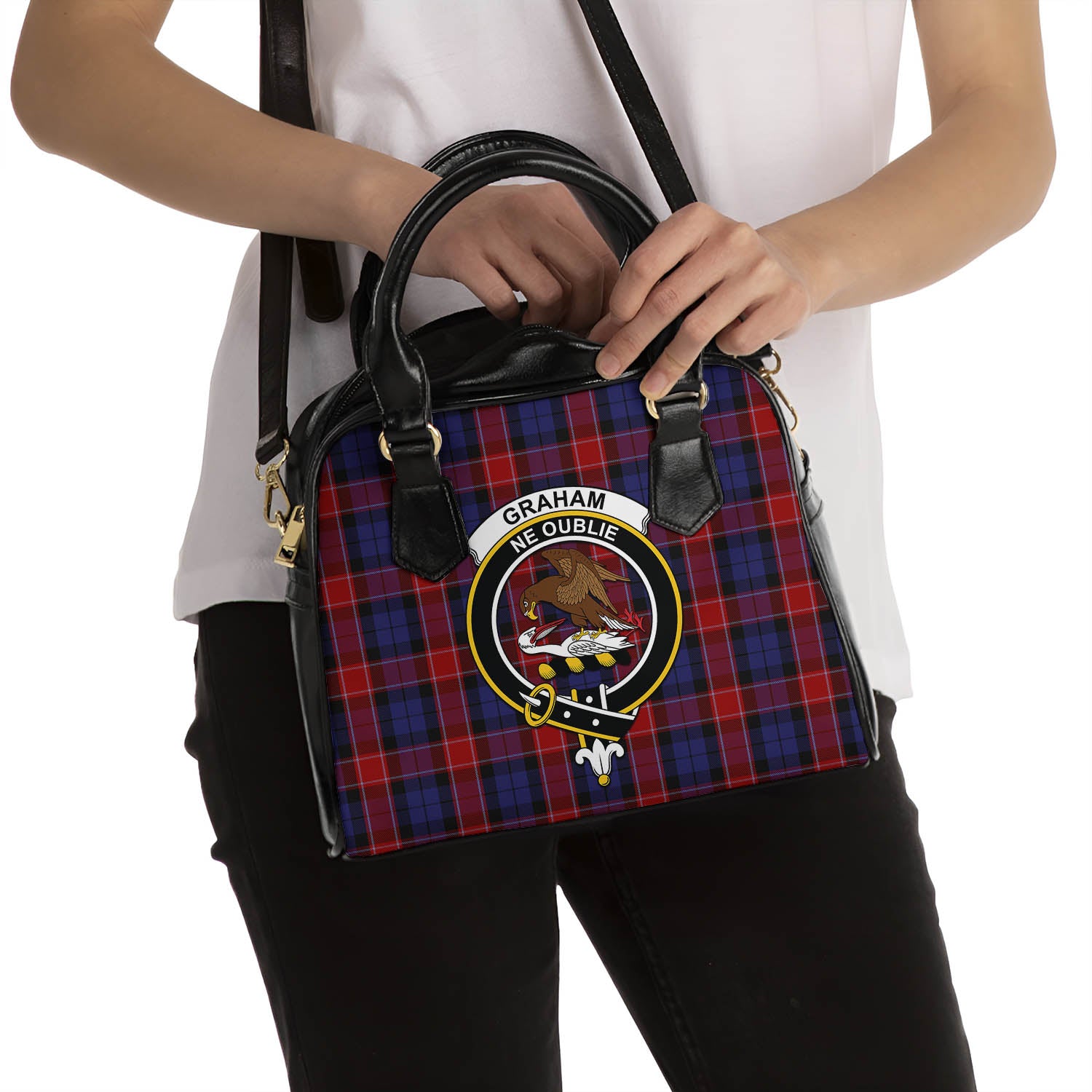 Graham of Menteith Red Tartan Shoulder Handbags with Family Crest - Tartanvibesclothing