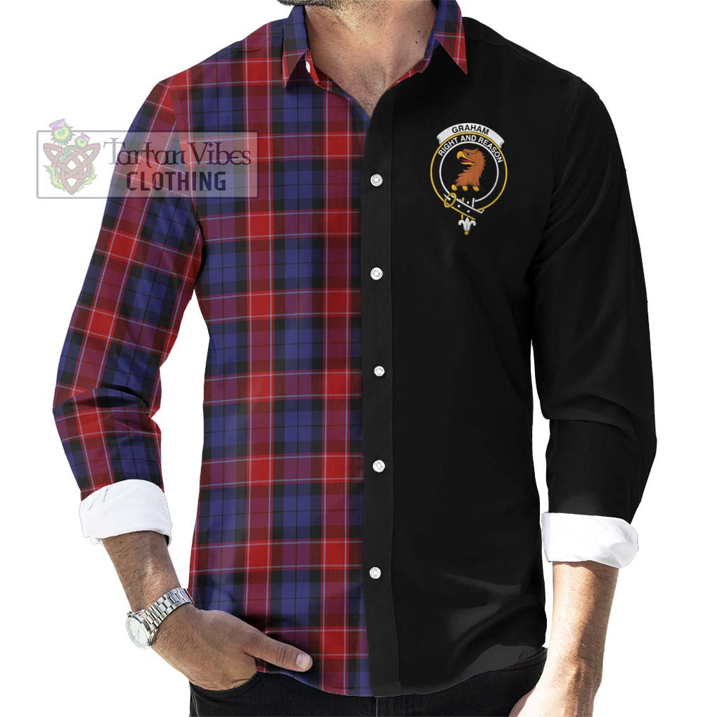 Graham of Menteith Red Tartan Long Sleeve Button Shirt with Family Crest and Half Of Me Style - Tartanvibesclothing Shop