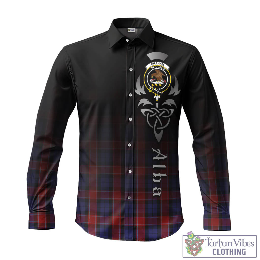 Tartan Vibes Clothing Graham of Menteith Red Tartan Long Sleeve Button Up Featuring Alba Gu Brath Family Crest Celtic Inspired