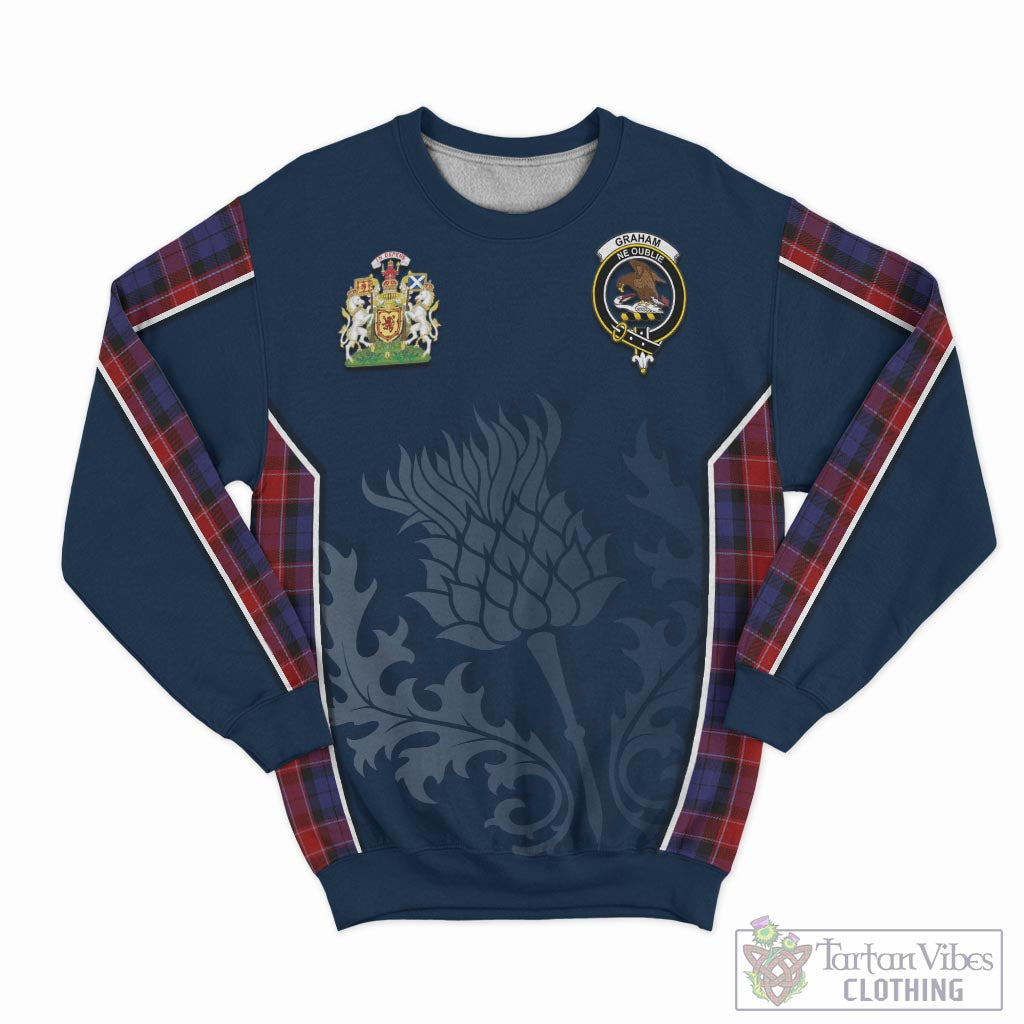 Tartan Vibes Clothing Graham of Menteith Red Tartan Sweatshirt with Family Crest and Scottish Thistle Vibes Sport Style