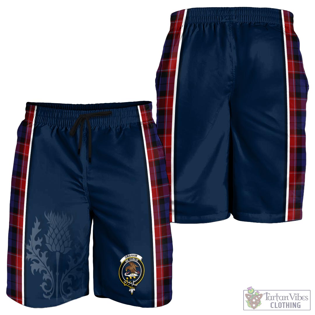 Tartan Vibes Clothing Graham of Menteith Red Tartan Men's Shorts with Family Crest and Scottish Thistle Vibes Sport Style