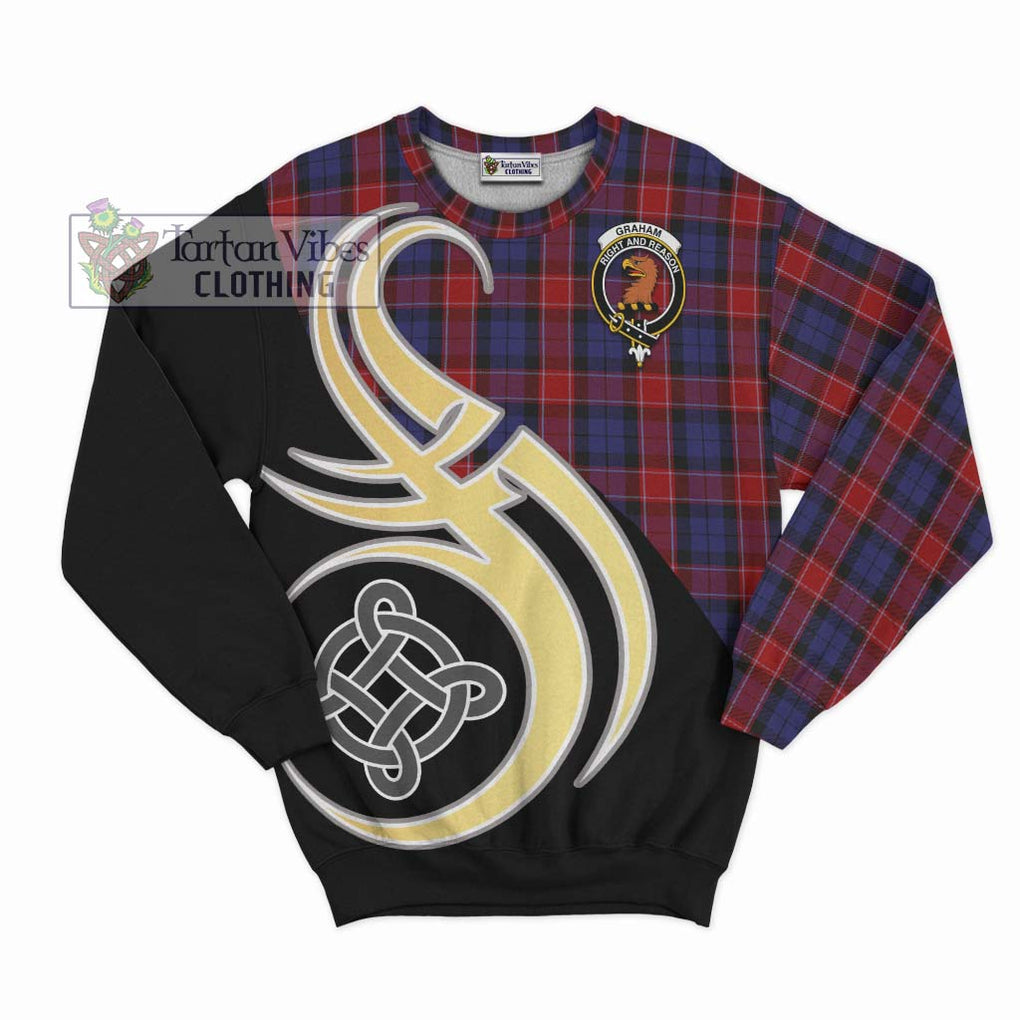 Graham of Menteith Red Tartan Sweatshirt with Family Crest and Celtic Symbol Style - Tartan Vibes Clothing