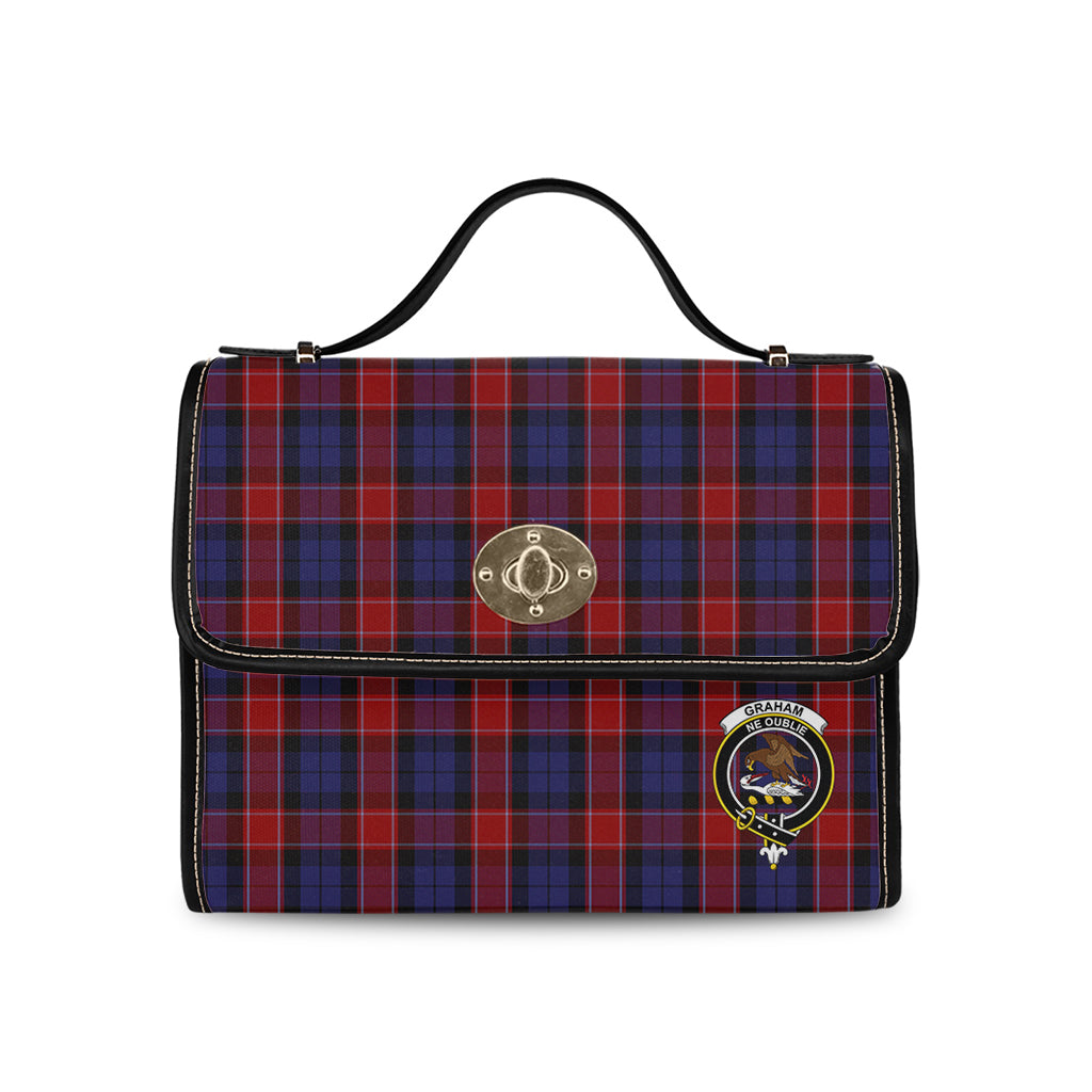 graham-of-menteith-red-tartan-leather-strap-waterproof-canvas-bag-with-family-crest