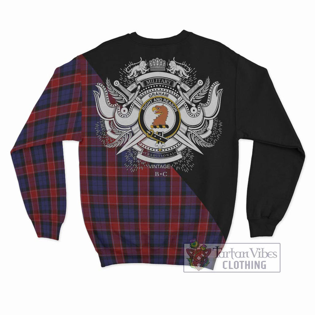 Graham of Menteith Red Tartan Sweatshirt with Family Crest and Military Logo Style - Tartanvibesclothing Shop