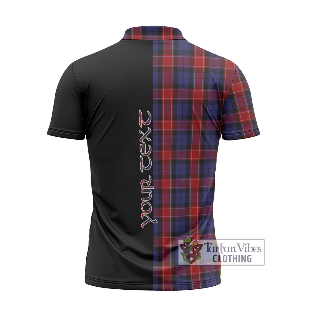 Graham of Menteith Red Tartan Zipper Polo Shirt with Family Crest and Half Of Me Style - Tartanvibesclothing Shop