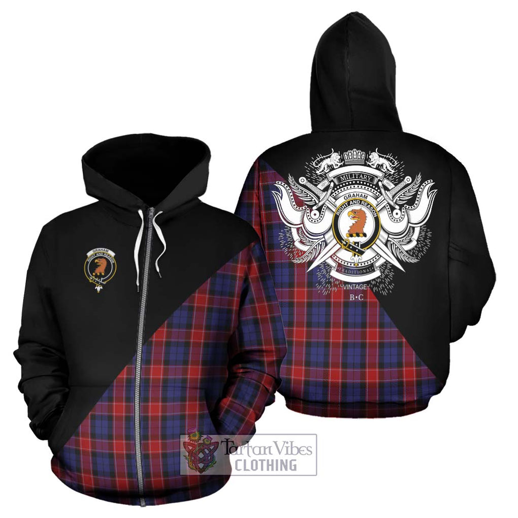 Graham of Menteith Red Tartan Hoodie with Family Crest and Military Logo Style - Tartanvibesclothing Shop