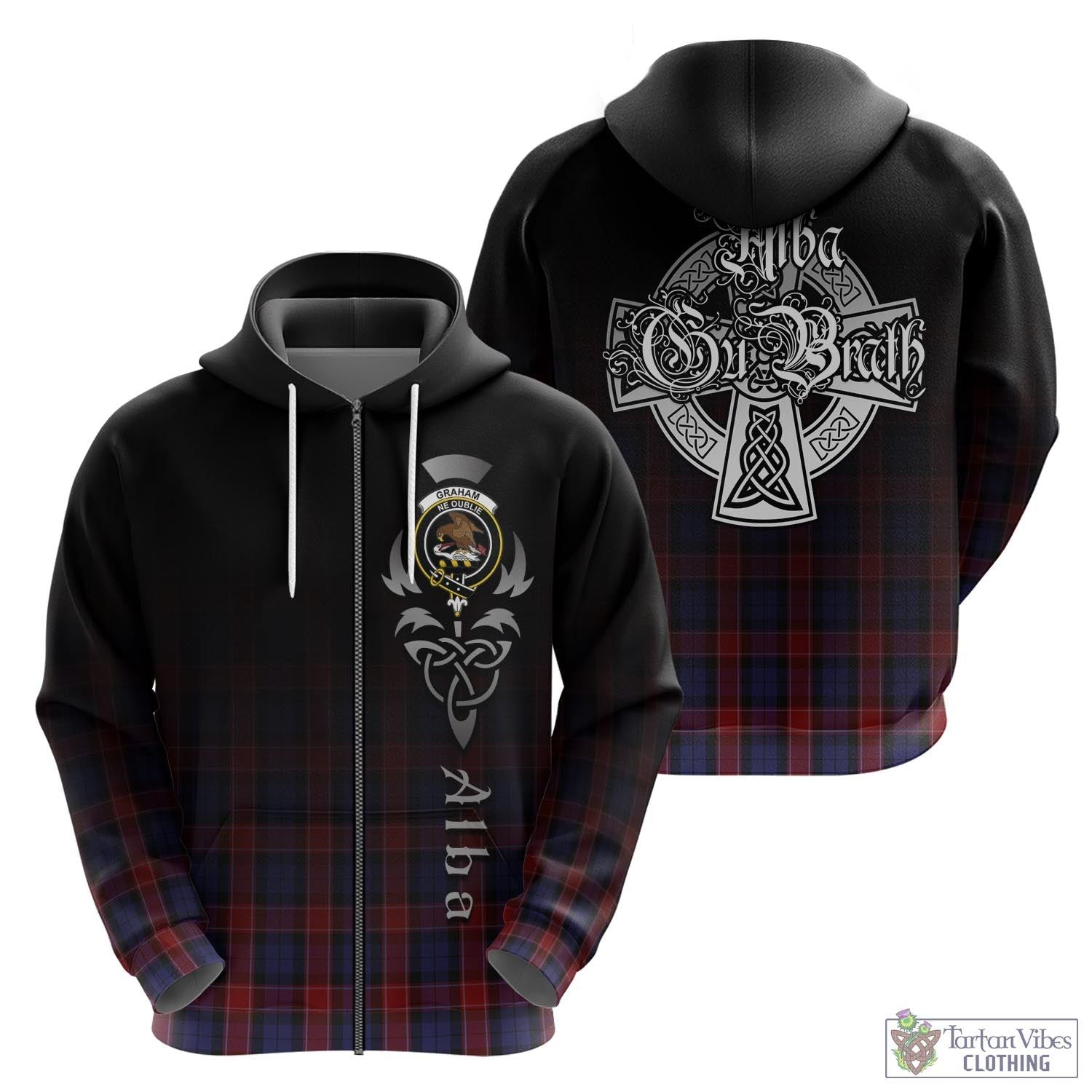 Tartan Vibes Clothing Graham of Menteith Red Tartan Hoodie Featuring Alba Gu Brath Family Crest Celtic Inspired