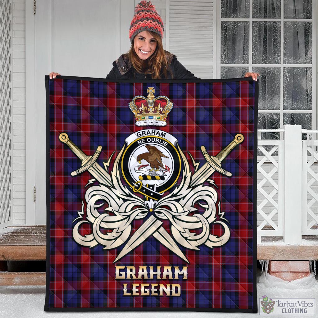 Tartan Vibes Clothing Graham of Menteith Red Tartan Quilt with Clan Crest and the Golden Sword of Courageous Legacy