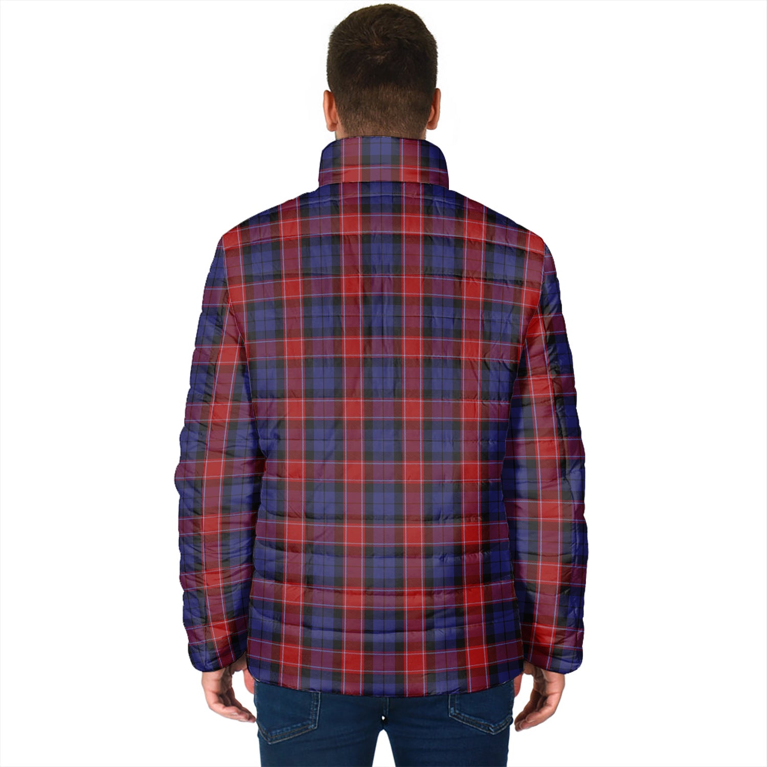 Graham of Menteith Red Tartan Padded Jacket with Family Crest - Tartan Vibes Clothing