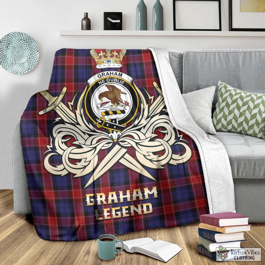 Tartan Vibes Clothing Graham of Menteith Red Tartan Blanket with Clan Crest and the Golden Sword of Courageous Legacy