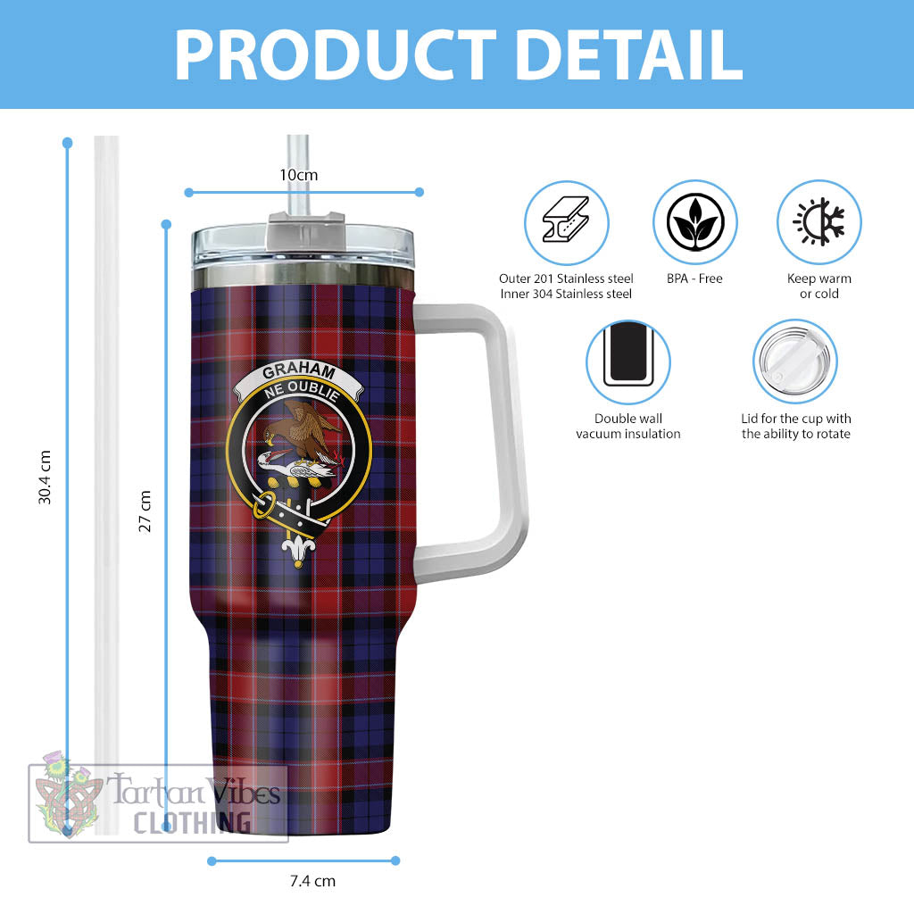 Tartan Vibes Clothing Graham of Menteith Red Tartan and Family Crest Tumbler with Handle