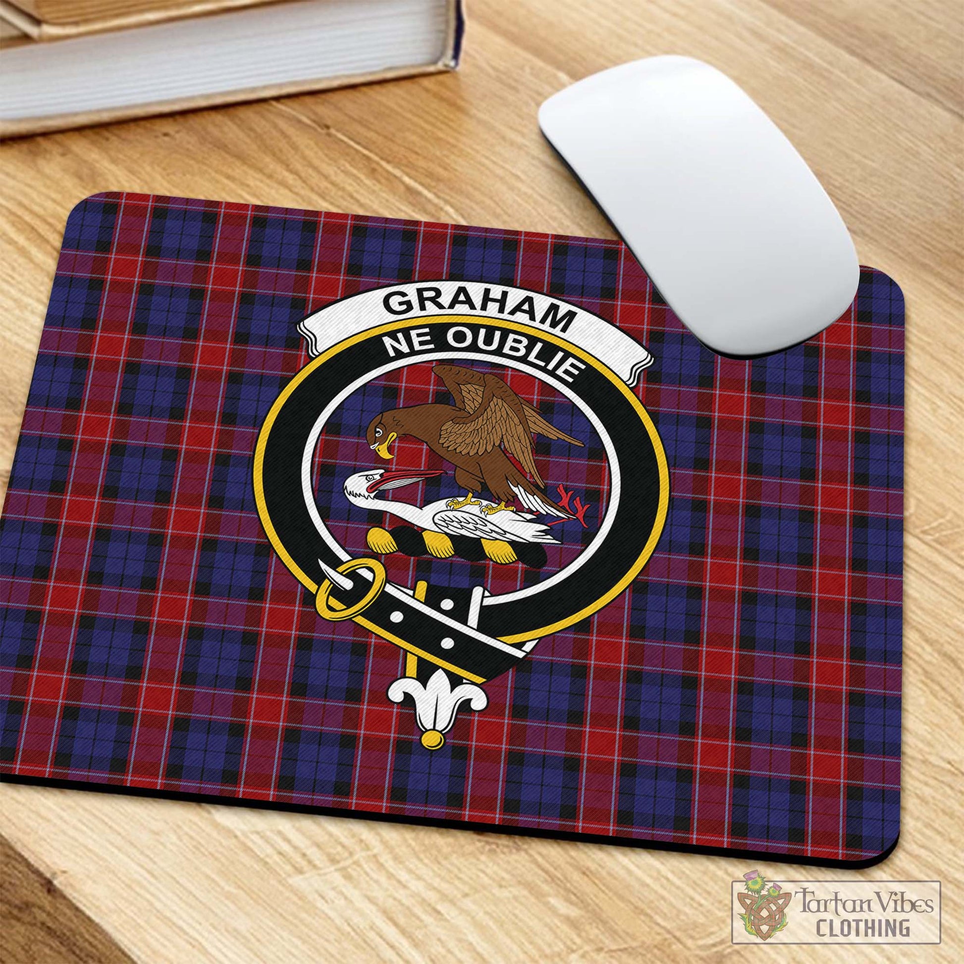 Tartan Vibes Clothing Graham of Menteith Red Tartan Mouse Pad with Family Crest