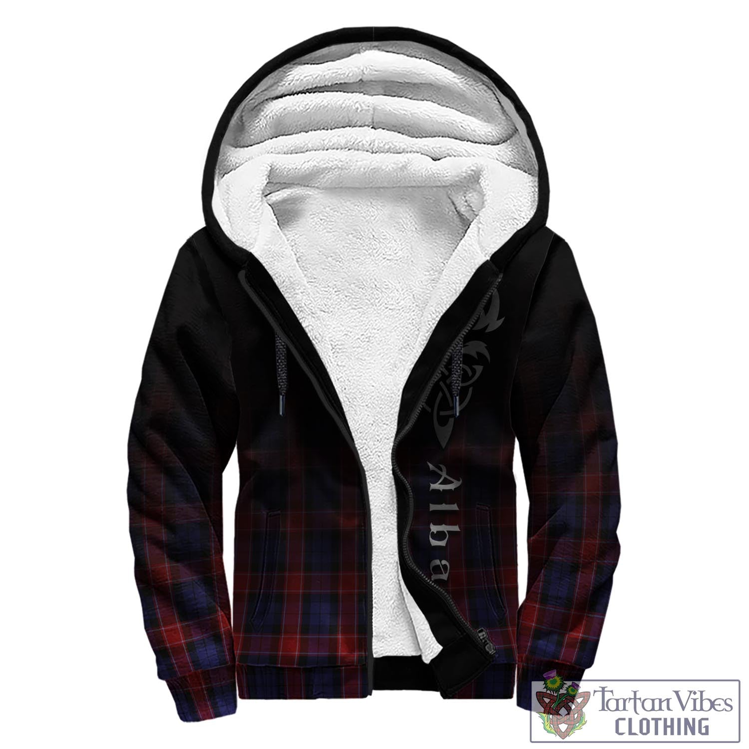 Tartan Vibes Clothing Graham of Menteith Red Tartan Sherpa Hoodie Featuring Alba Gu Brath Family Crest Celtic Inspired