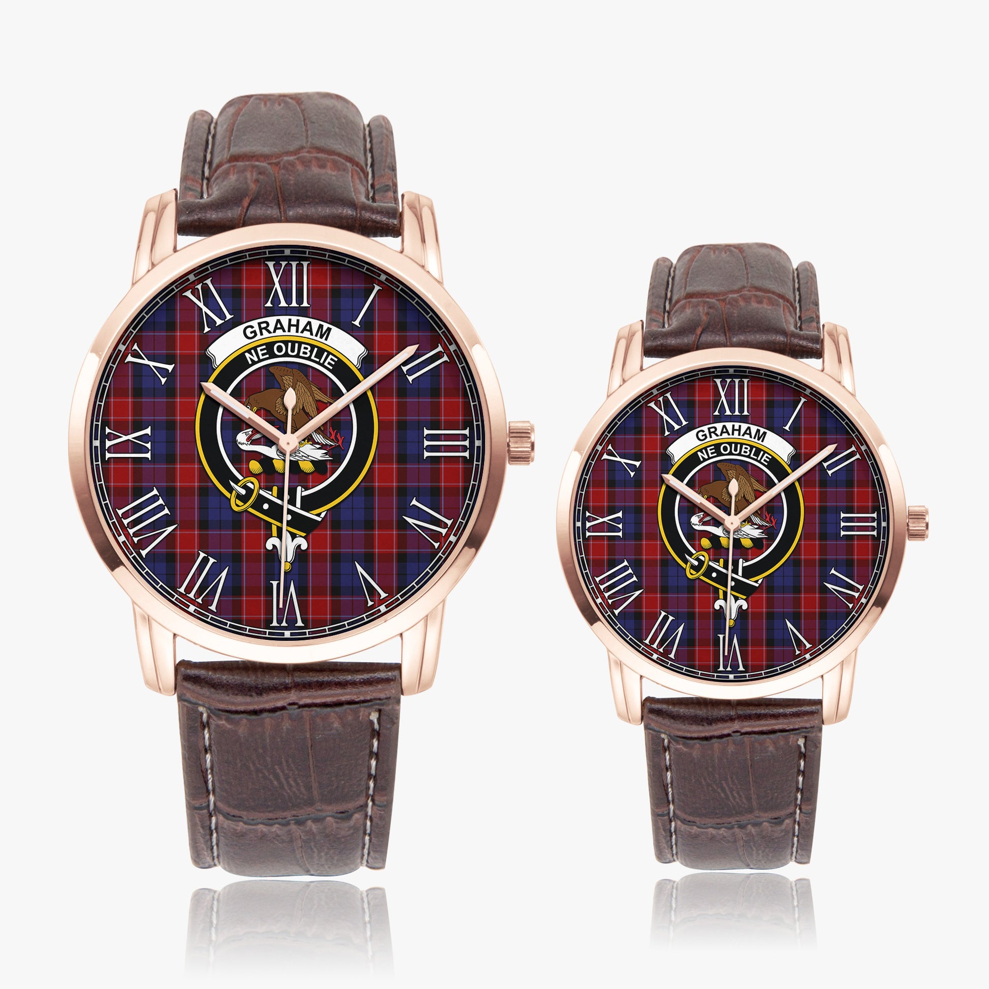 Graham of Menteith Red Tartan Family Crest Leather Strap Quartz Watch - Tartanvibesclothing