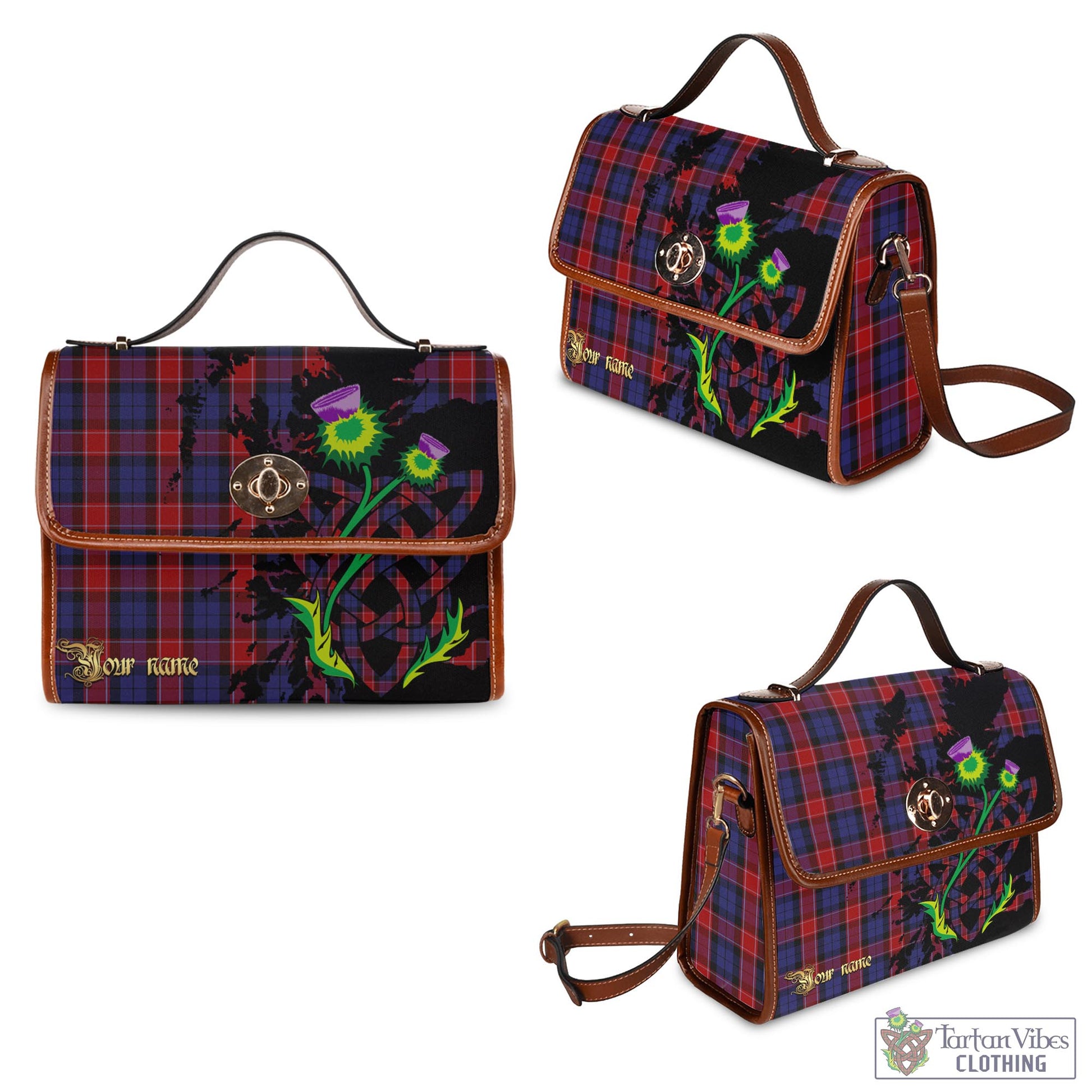 Tartan Vibes Clothing Graham of Menteith Red Tartan Waterproof Canvas Bag with Scotland Map and Thistle Celtic Accents