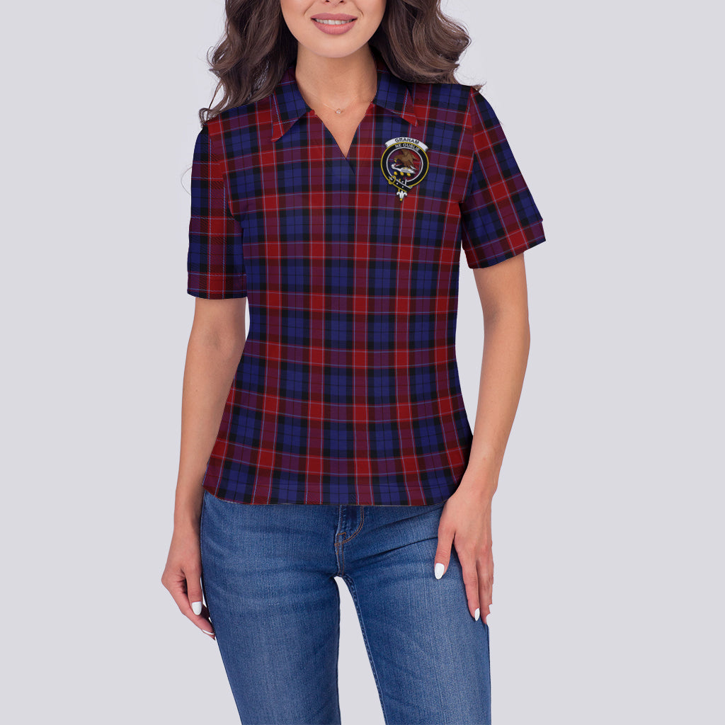 Graham of Menteith Red Tartan Polo Shirt with Family Crest For Women - Tartan Vibes Clothing