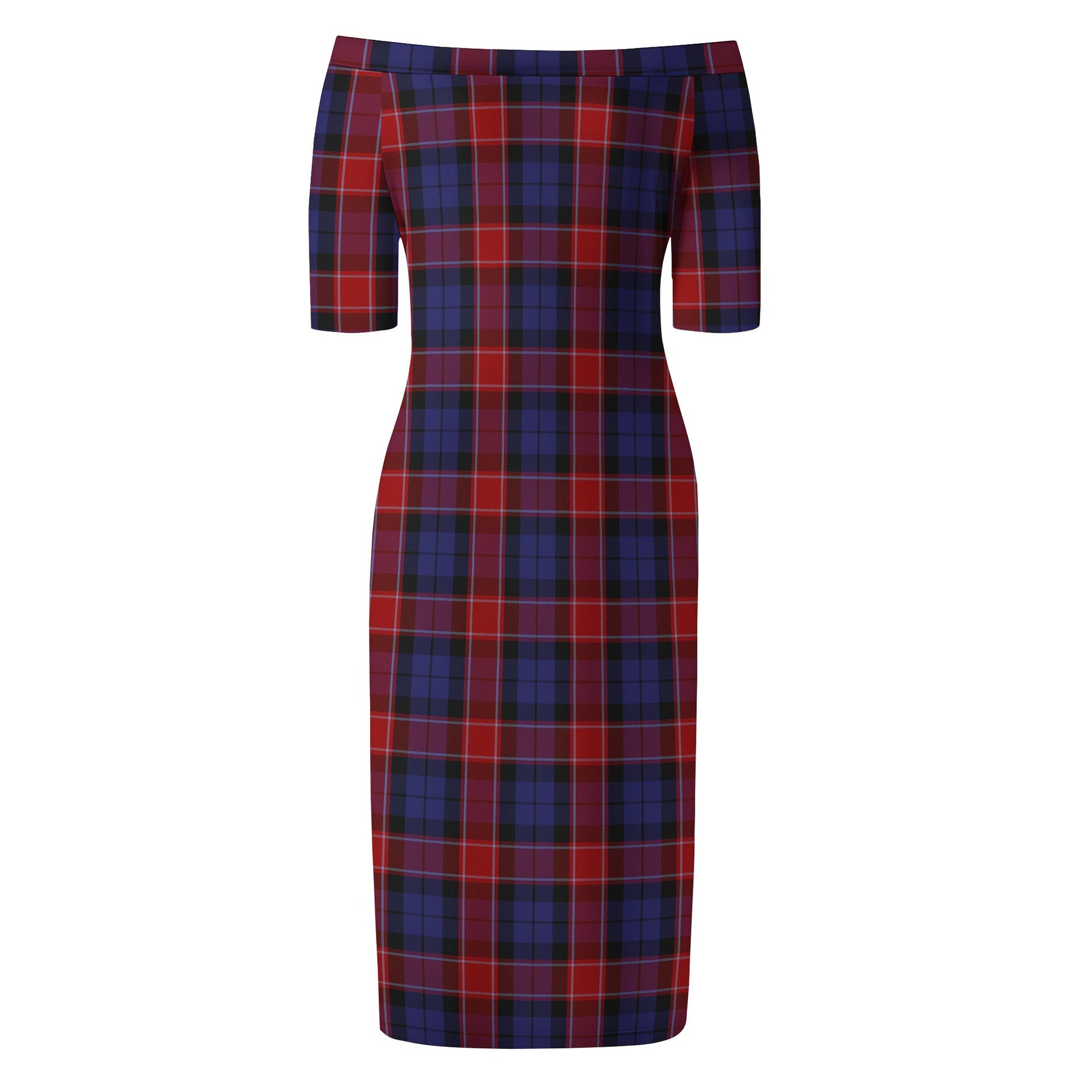 Graham of Menteith Red Tartan Off Shoulder Lady Dress - Tartanvibesclothing