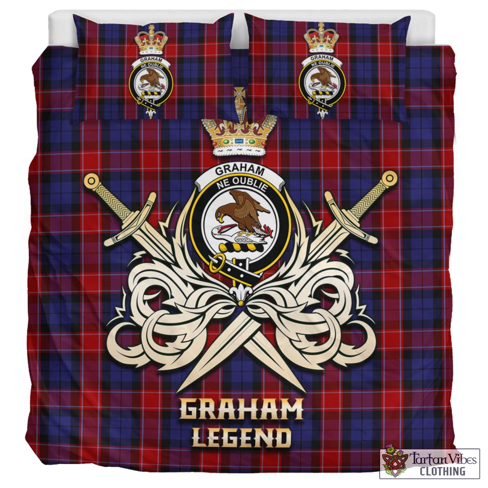 Tartan Vibes Clothing Graham of Menteith Red Tartan Bedding Set with Clan Crest and the Golden Sword of Courageous Legacy