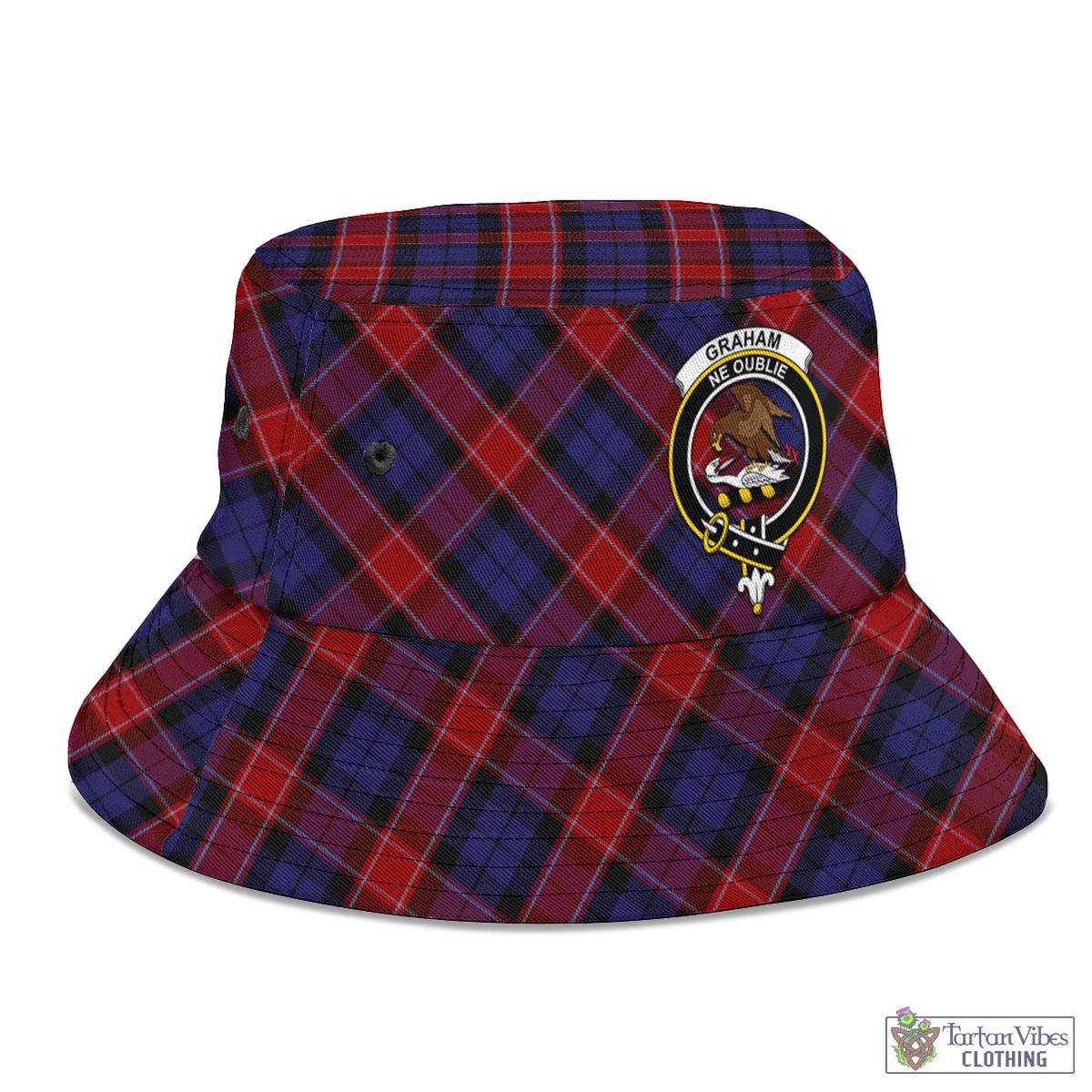 Tartan Vibes Clothing Graham of Menteith Red Tartan Bucket Hat with Family Crest