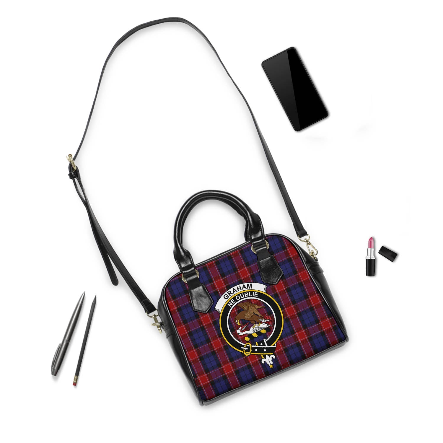 Graham of Menteith Red Tartan Shoulder Handbags with Family Crest - Tartanvibesclothing