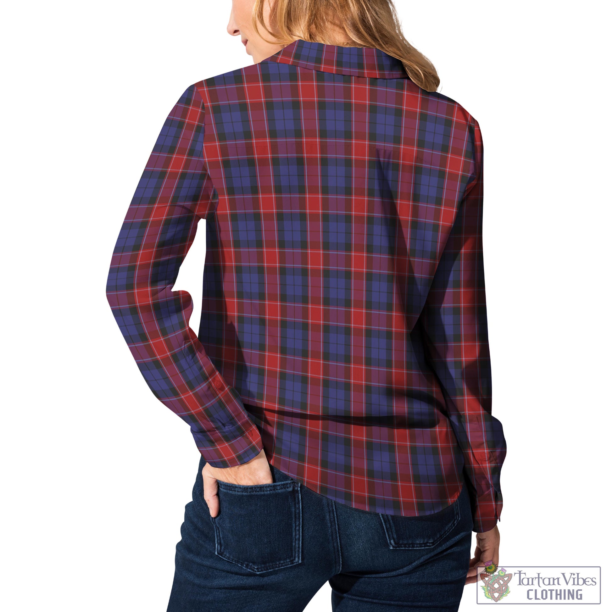 Tartan Vibes Clothing Graham of Menteith Red Tartan Womens Casual Shirt with Family Crest