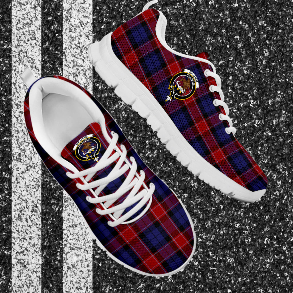 Graham of Menteith Red Tartan Sneakers with Family Crest - Tartan Vibes Clothing