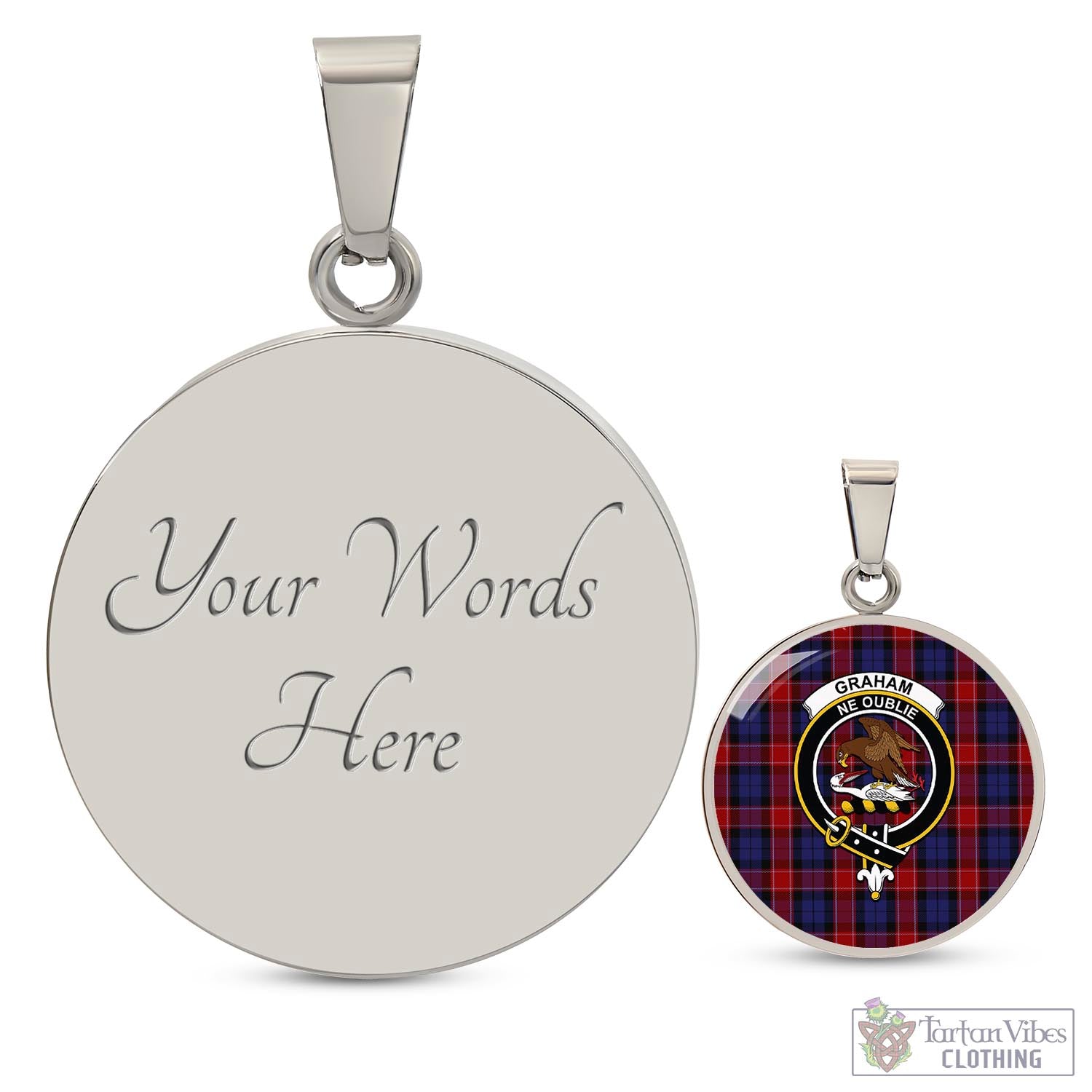 Tartan Vibes Clothing Graham of Menteith Red Tartan Circle Necklace with Family Crest