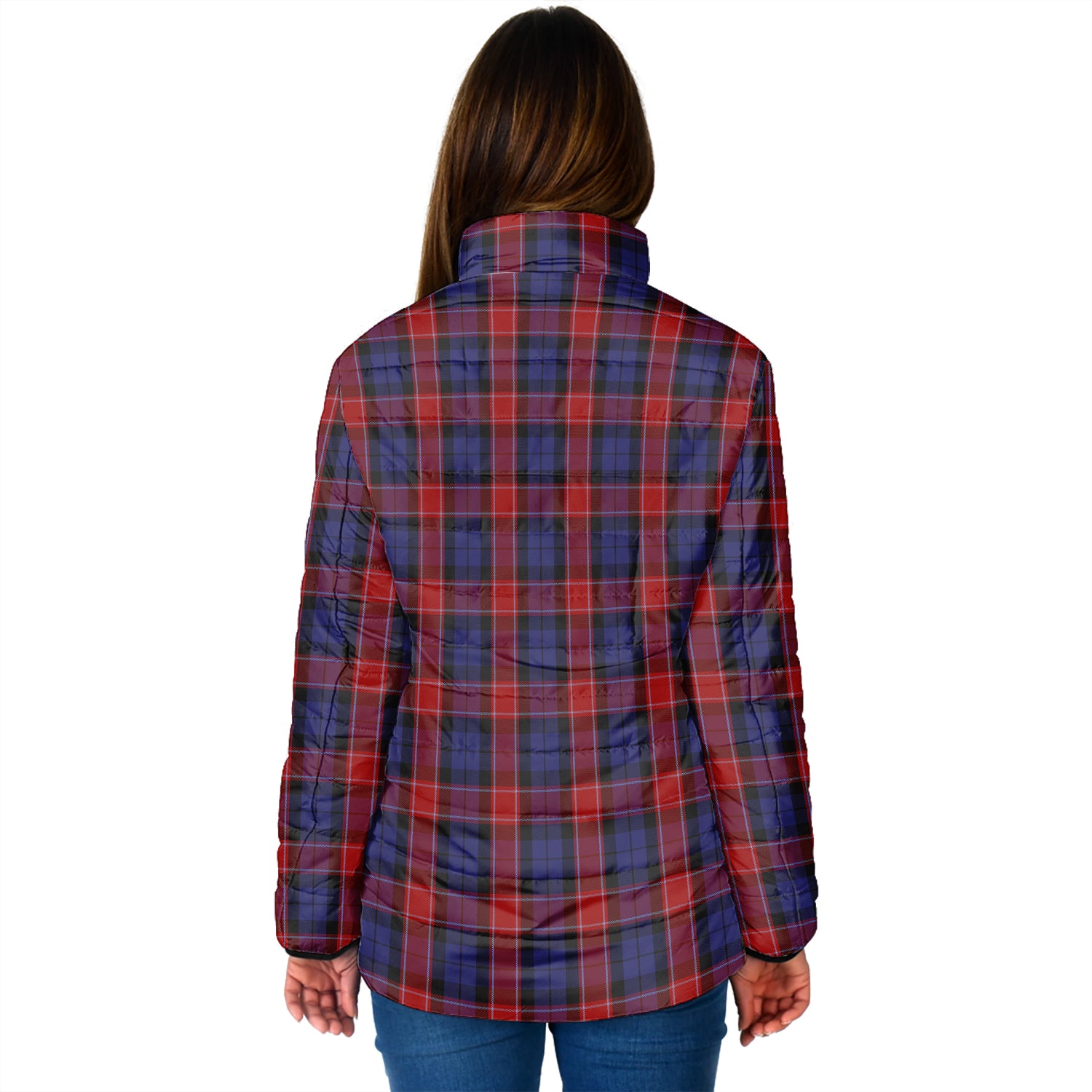 Graham of Menteith Red Tartan Padded Jacket with Family Crest - Tartan Vibes Clothing