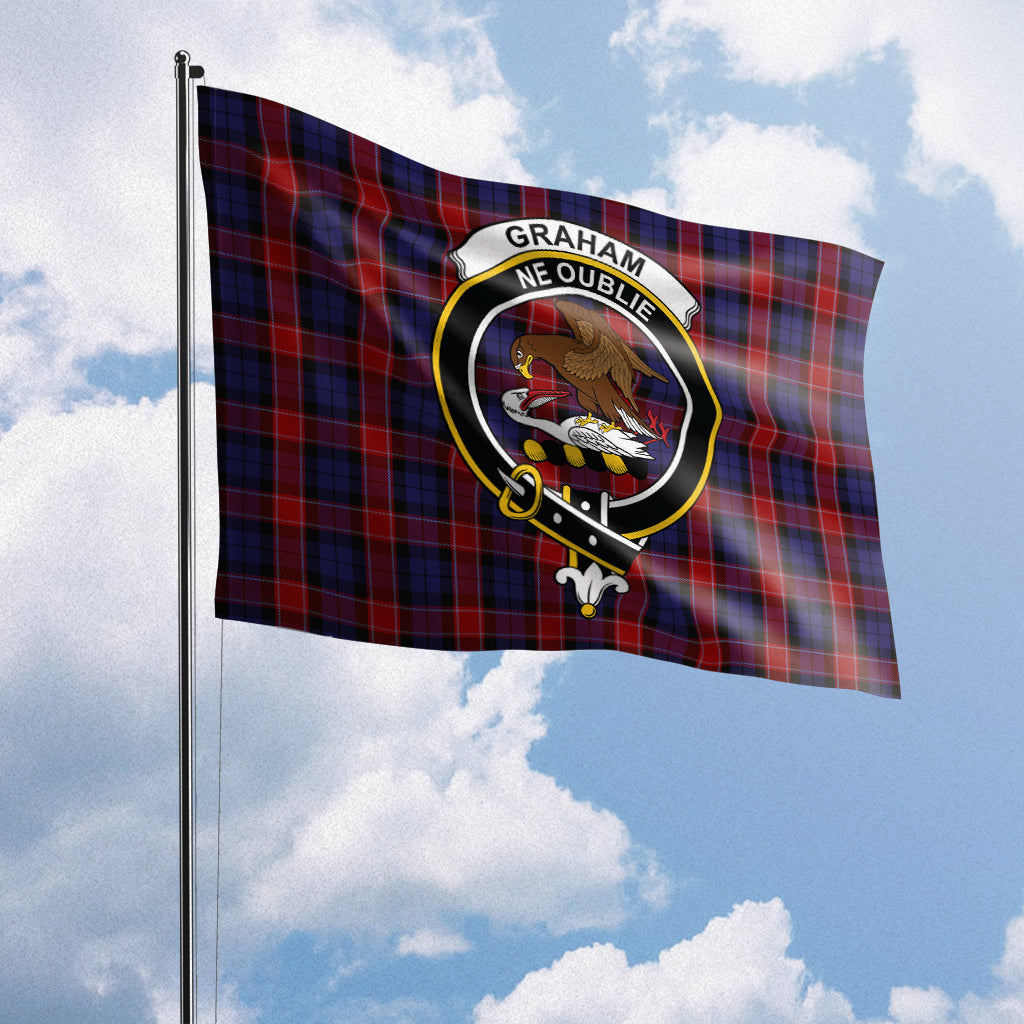 Graham of Menteith Red Tartan Flag with Family Crest House Flag (Horizontal) - Tartan Vibes Clothing