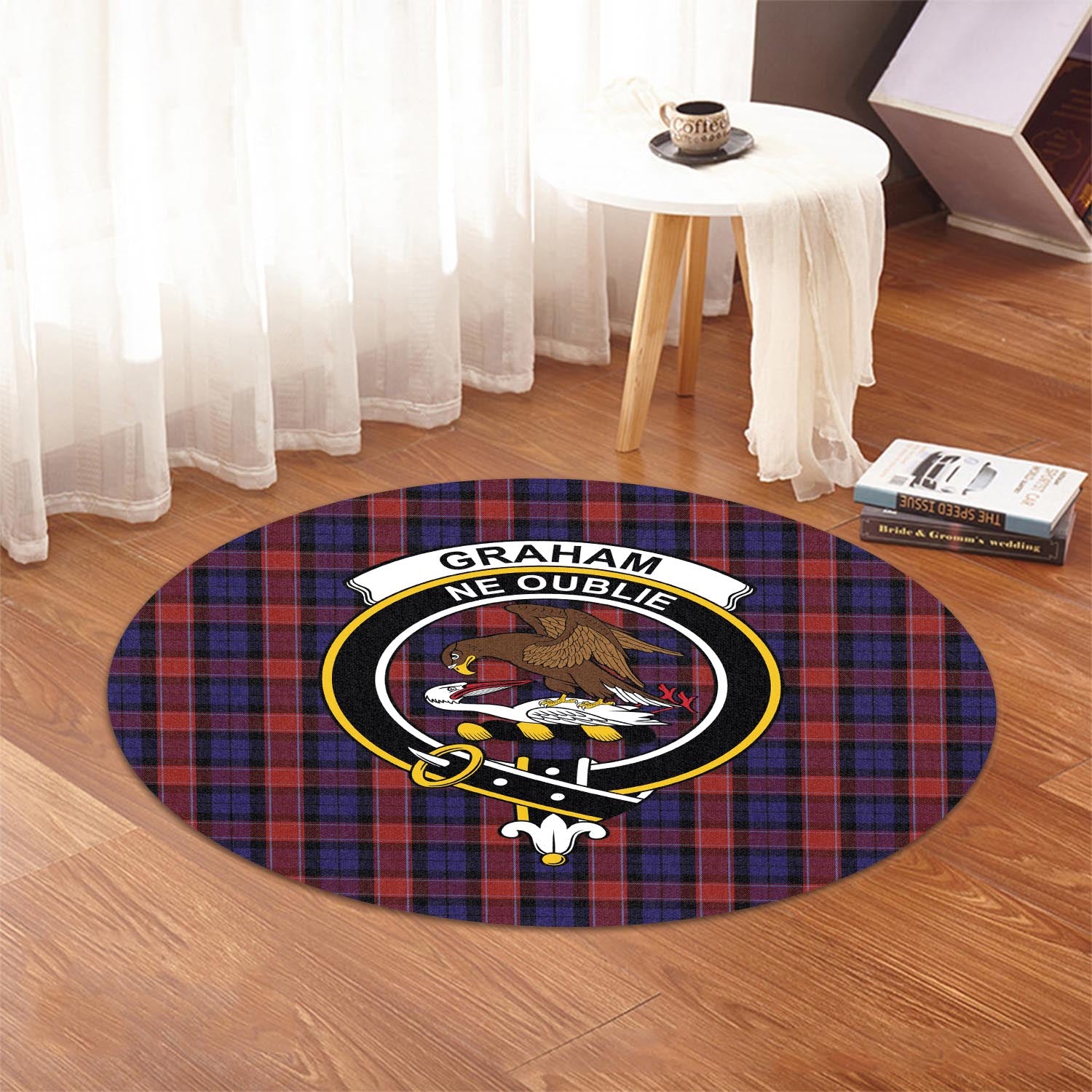 graham-of-menteith-red-tartan-round-rug-with-family-crest