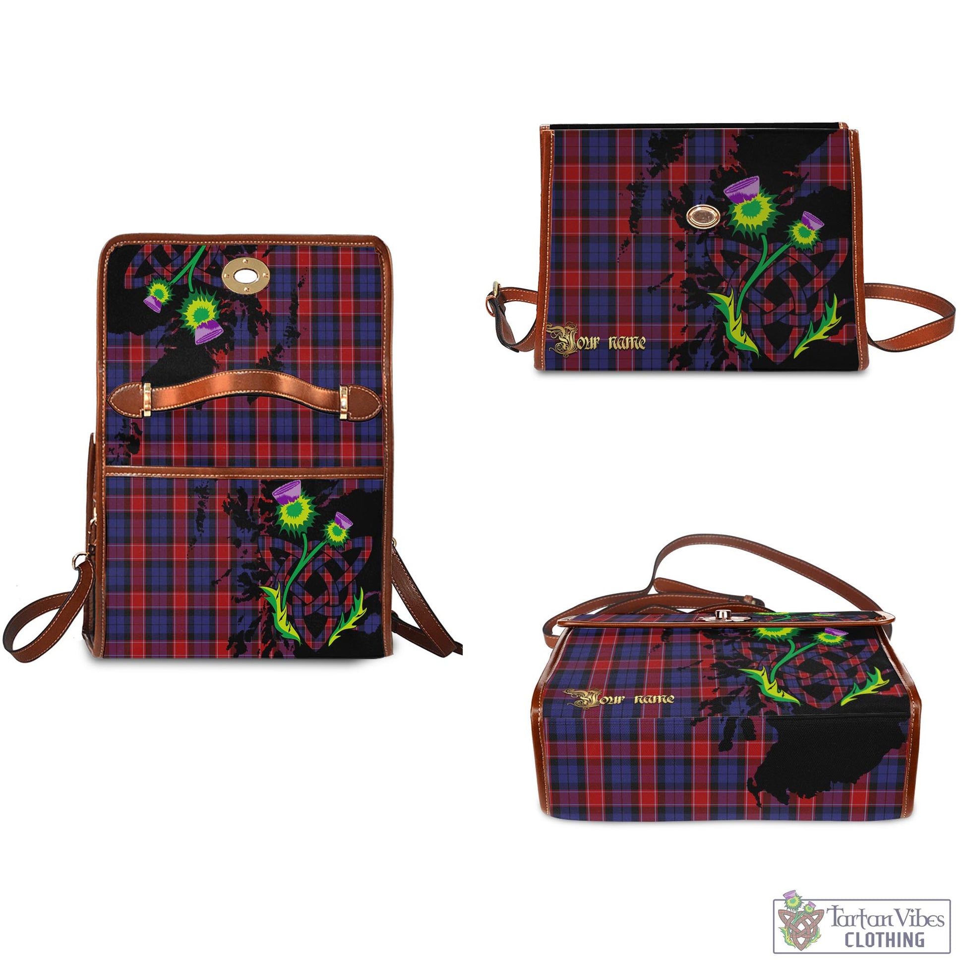 Tartan Vibes Clothing Graham of Menteith Red Tartan Waterproof Canvas Bag with Scotland Map and Thistle Celtic Accents