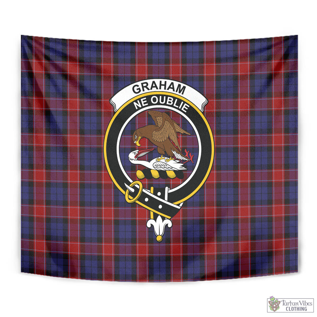 Tartan Vibes Clothing Graham of Menteith Red Tartan Tapestry Wall Hanging and Home Decor for Room with Family Crest