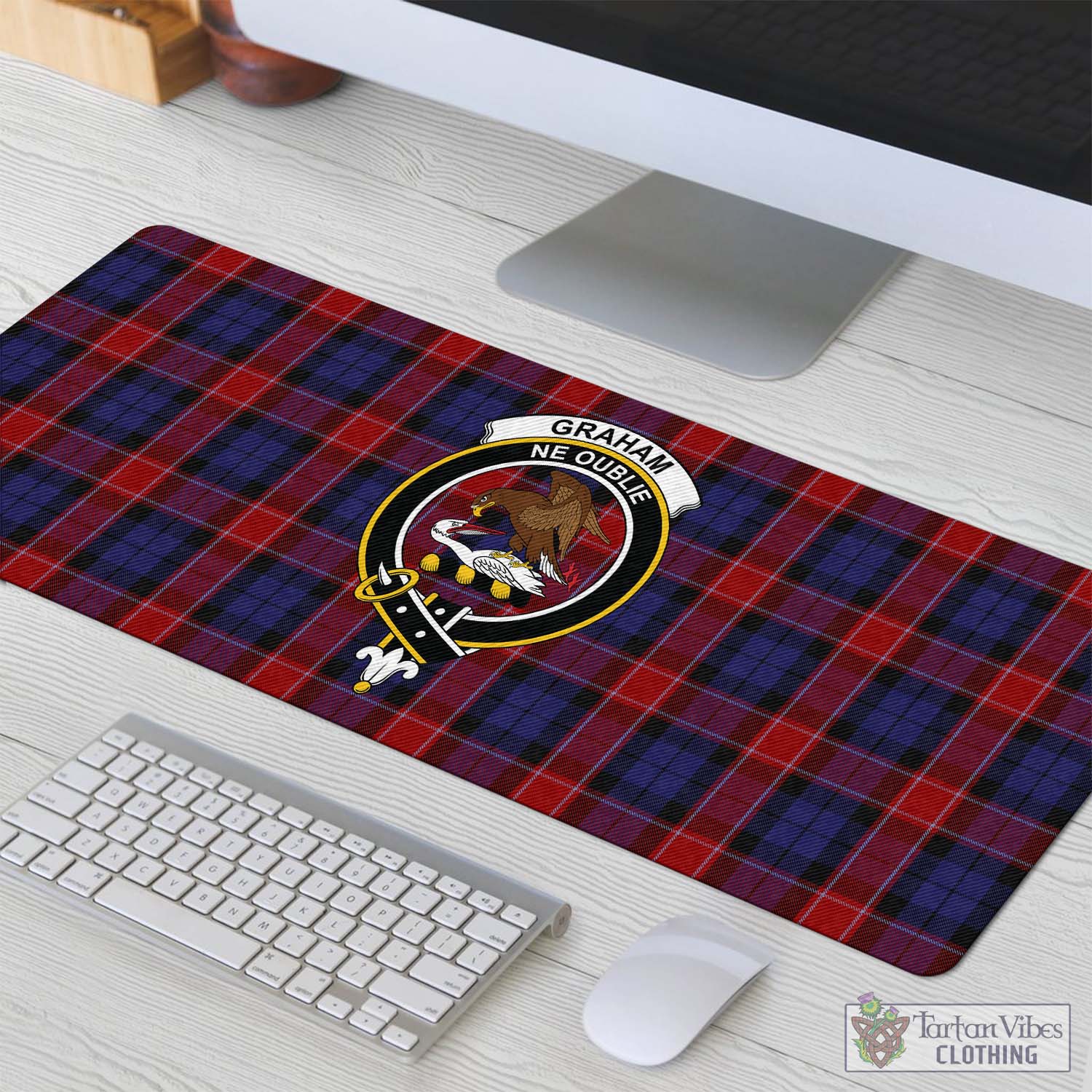 Tartan Vibes Clothing Graham of Menteith Red Tartan Mouse Pad with Family Crest