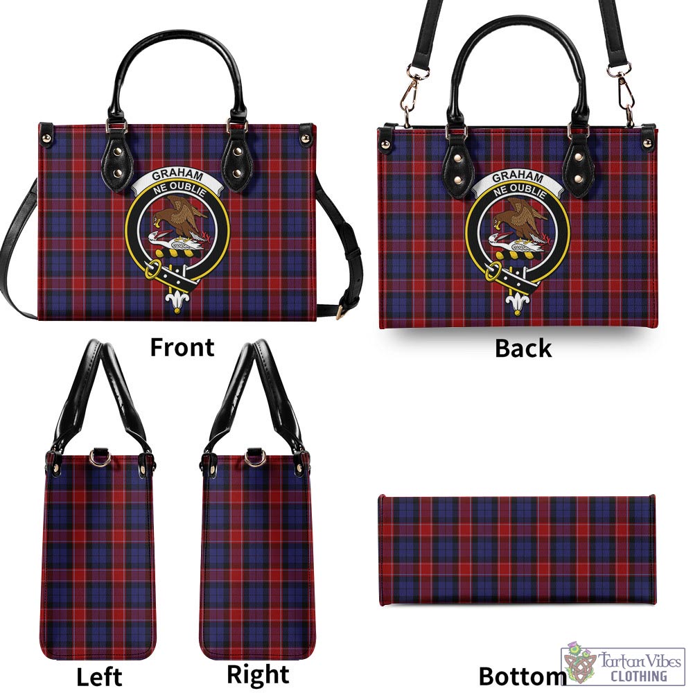 Tartan Vibes Clothing Graham of Menteith Red Tartan Luxury Leather Handbags with Family Crest