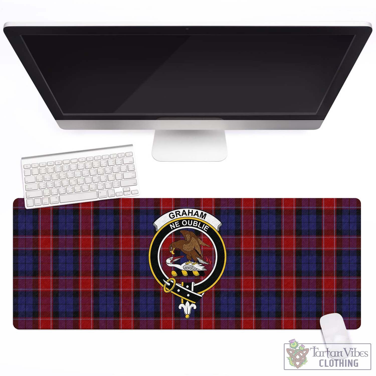 Tartan Vibes Clothing Graham of Menteith Red Tartan Mouse Pad with Family Crest