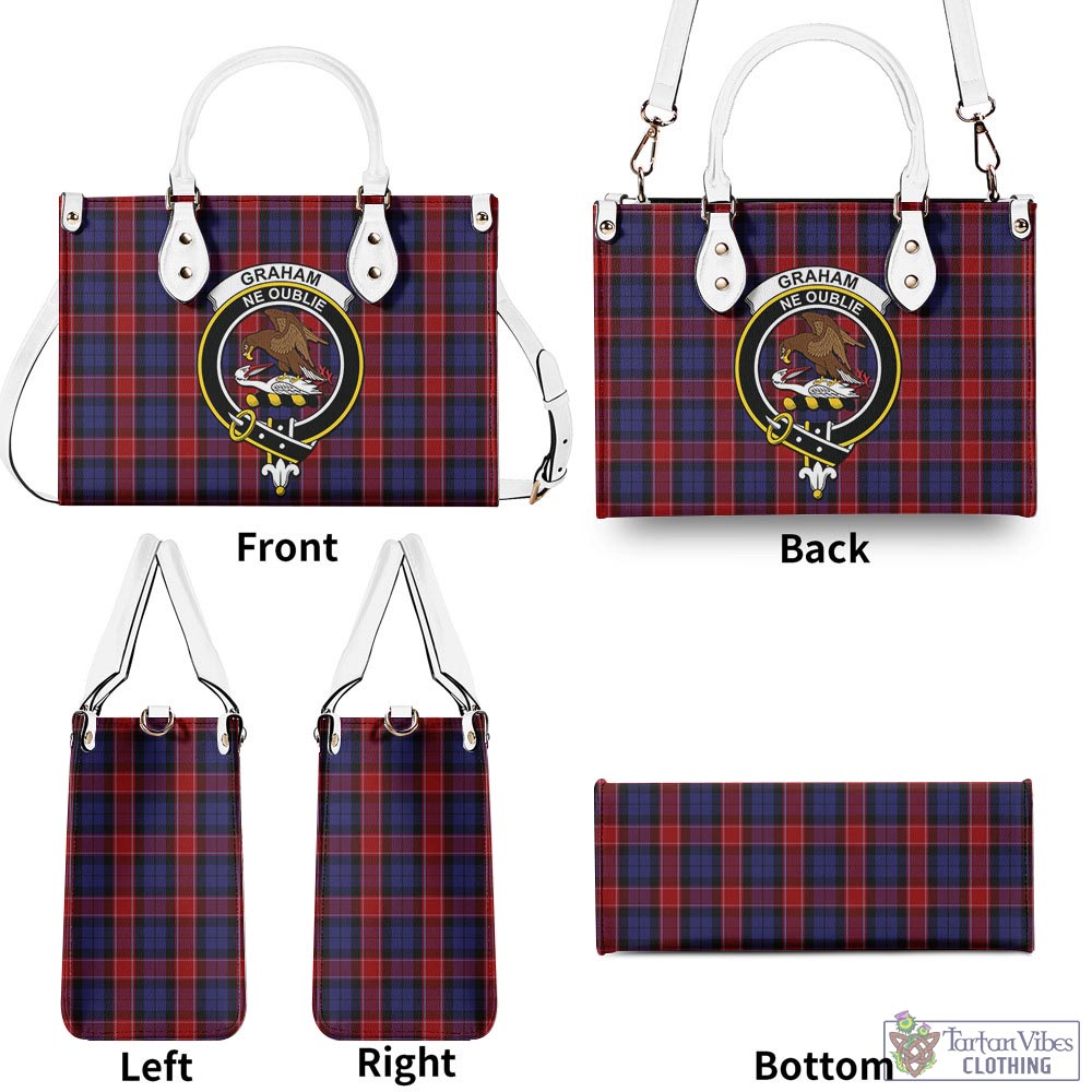 Tartan Vibes Clothing Graham of Menteith Red Tartan Luxury Leather Handbags with Family Crest