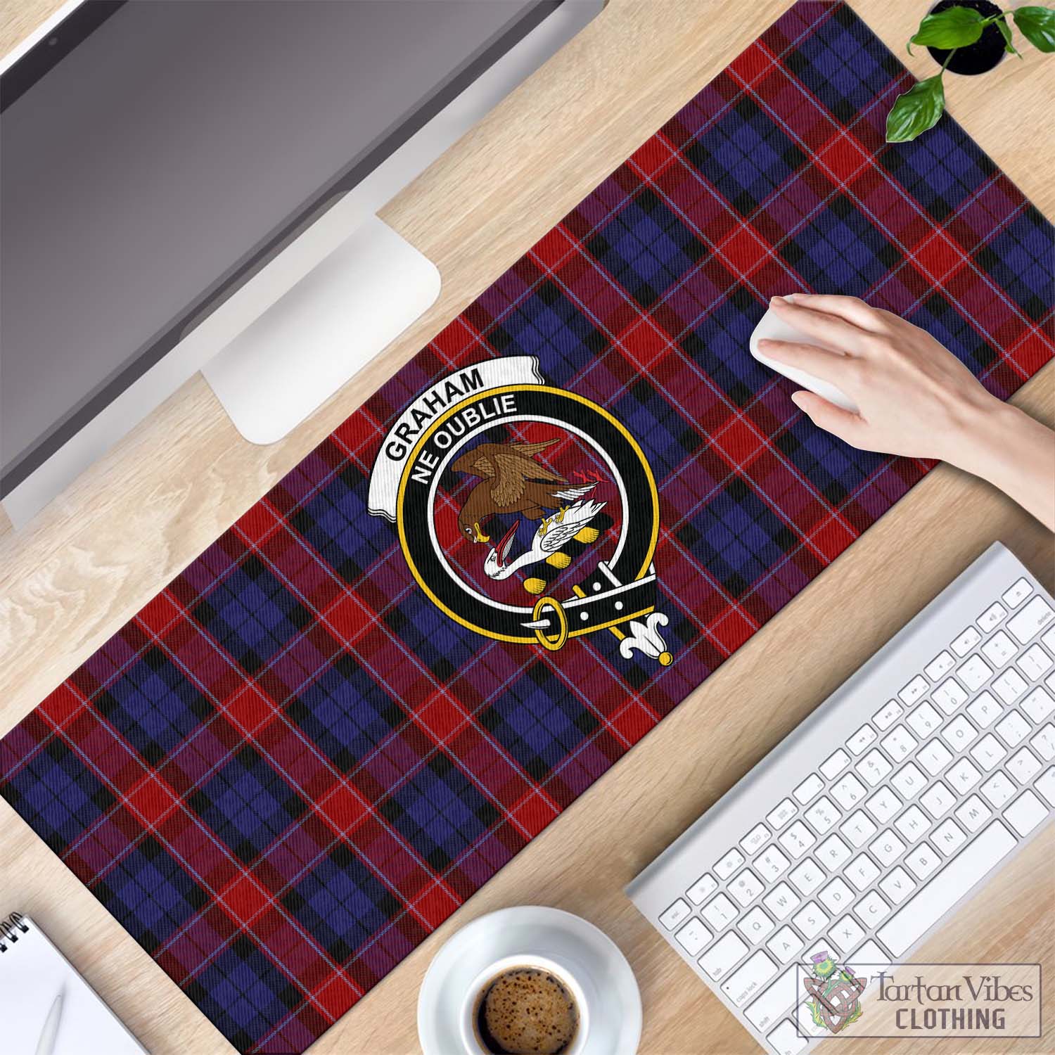 Tartan Vibes Clothing Graham of Menteith Red Tartan Mouse Pad with Family Crest