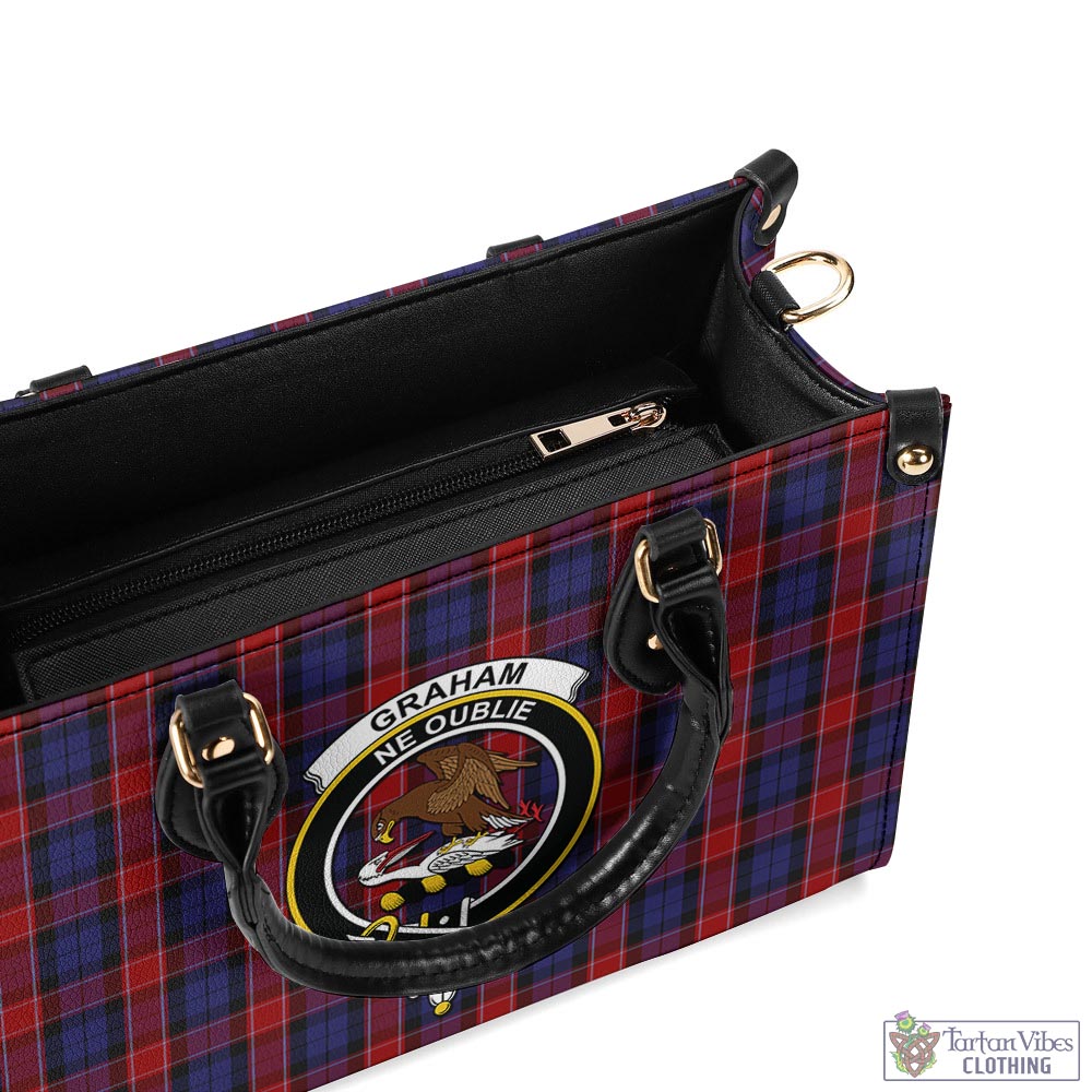 Tartan Vibes Clothing Graham of Menteith Red Tartan Luxury Leather Handbags with Family Crest