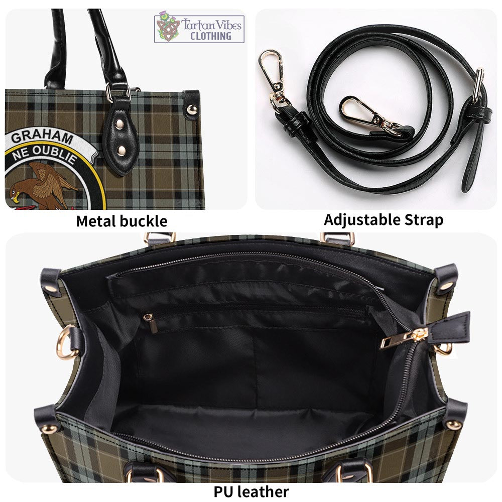 Tartan Vibes Clothing Graham of Menteith Weathered Tartan Luxury Leather Handbags with Family Crest