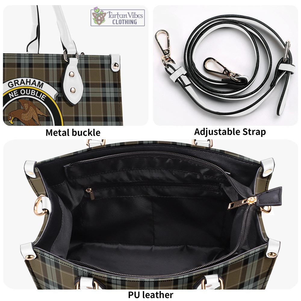 Tartan Vibes Clothing Graham of Menteith Weathered Tartan Luxury Leather Handbags with Family Crest