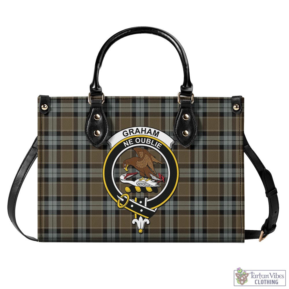 Tartan Vibes Clothing Graham of Menteith Weathered Tartan Luxury Leather Handbags with Family Crest