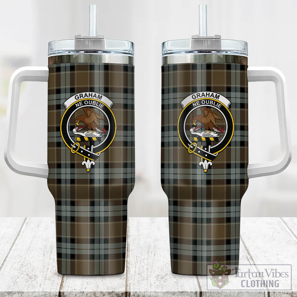 Tartan Vibes Clothing Graham of Menteith Weathered Tartan and Family Crest Tumbler with Handle