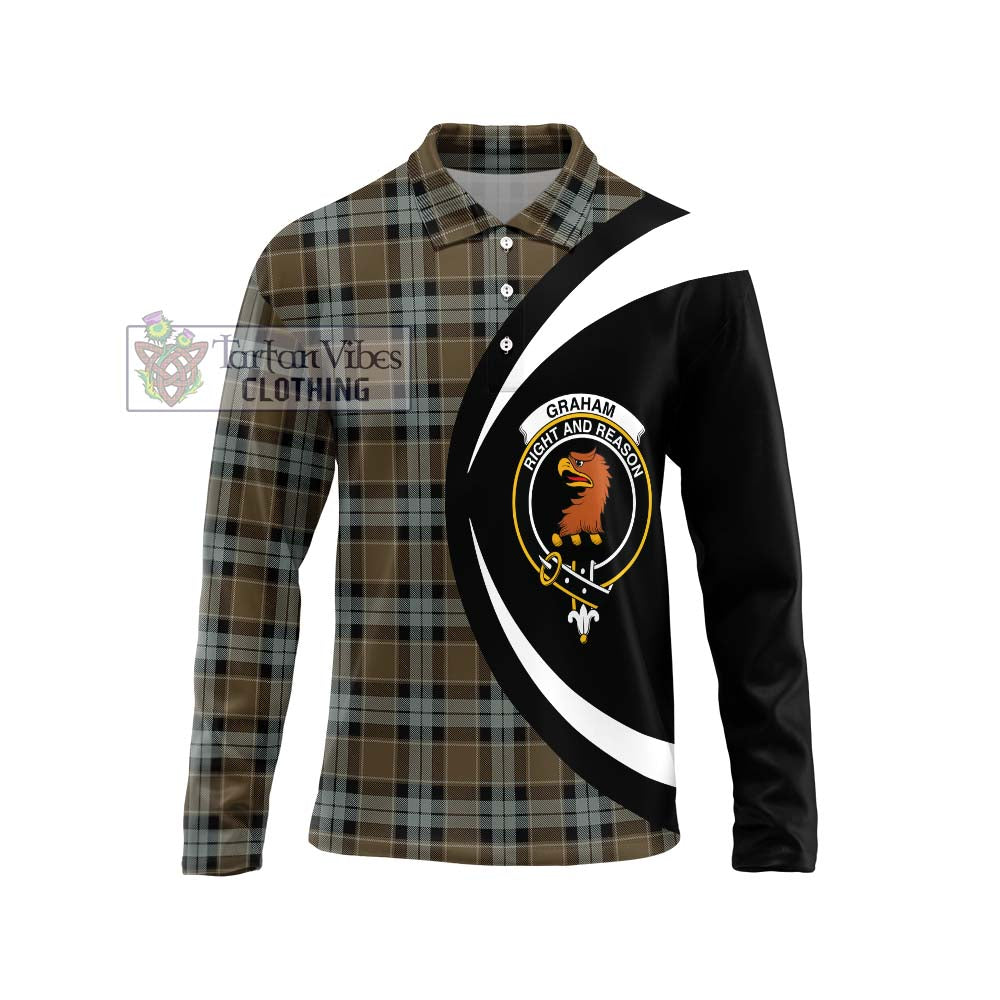 Graham of Menteith Weathered Tartan Long Sleeve Polo Shirt with Family Crest Circle Style Unisex - Tartan Vibes Clothing