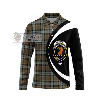 Graham of Menteith Weathered Tartan Long Sleeve Polo Shirt with Family Crest Circle Style