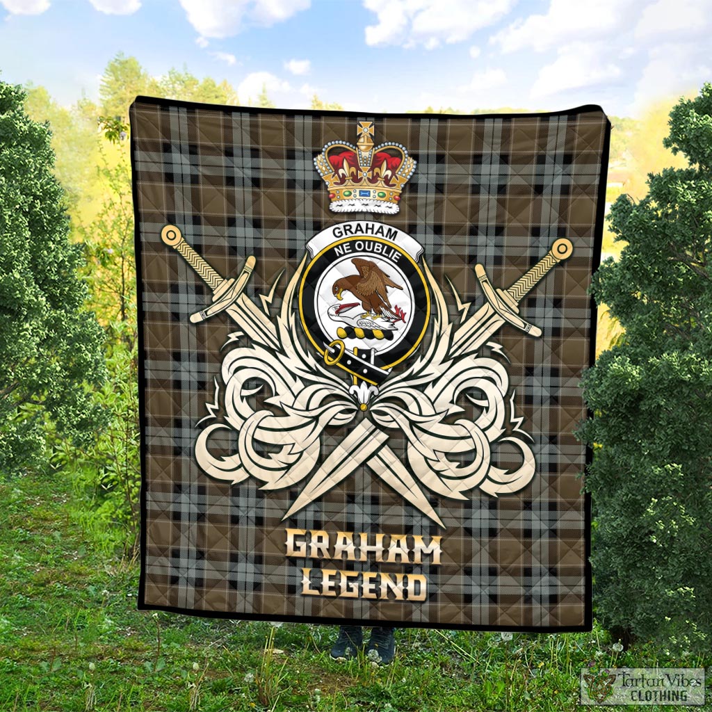 Tartan Vibes Clothing Graham of Menteith Weathered Tartan Quilt with Clan Crest and the Golden Sword of Courageous Legacy