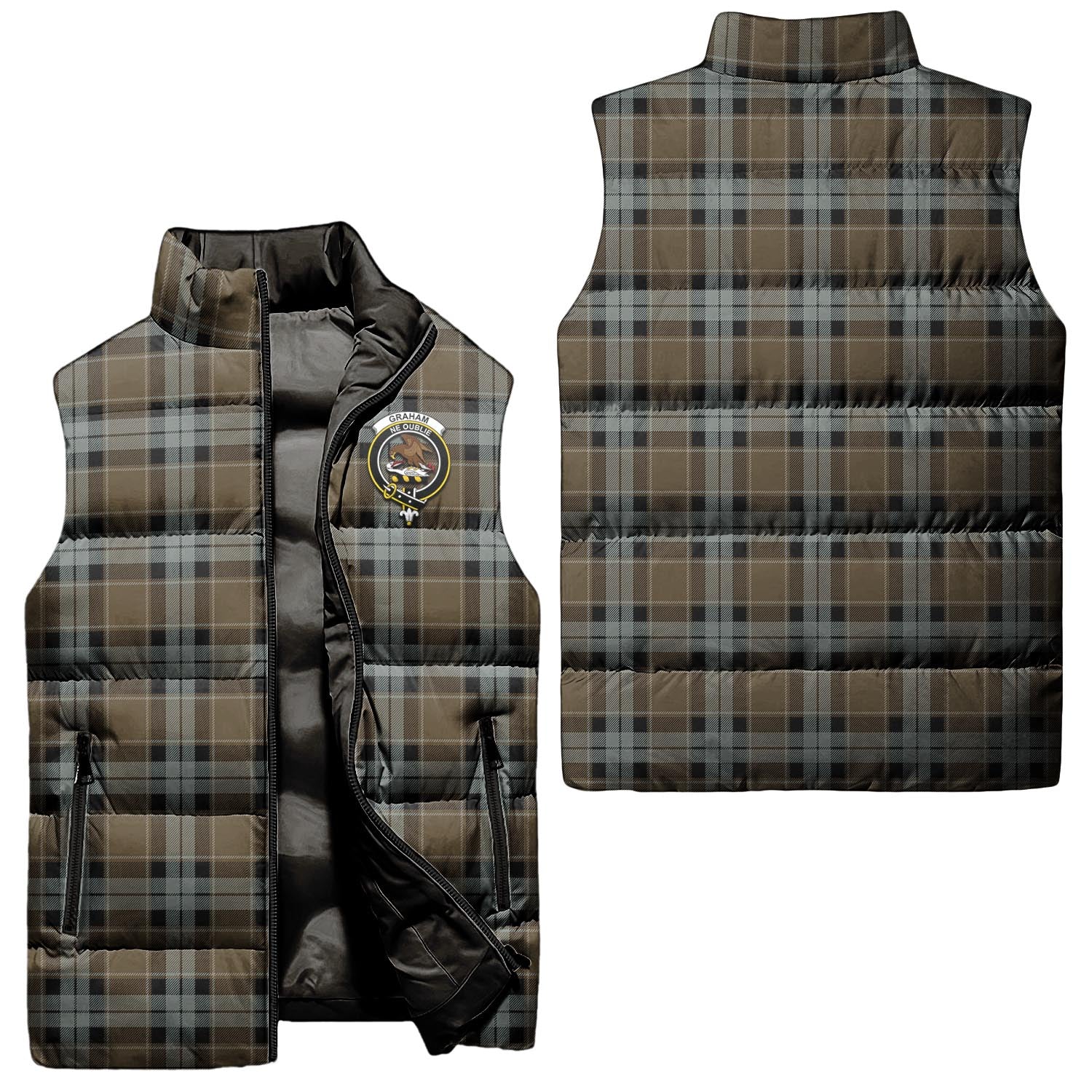 Graham of Menteith Weathered Tartan Sleeveless Puffer Jacket with Family Crest Unisex - Tartanvibesclothing