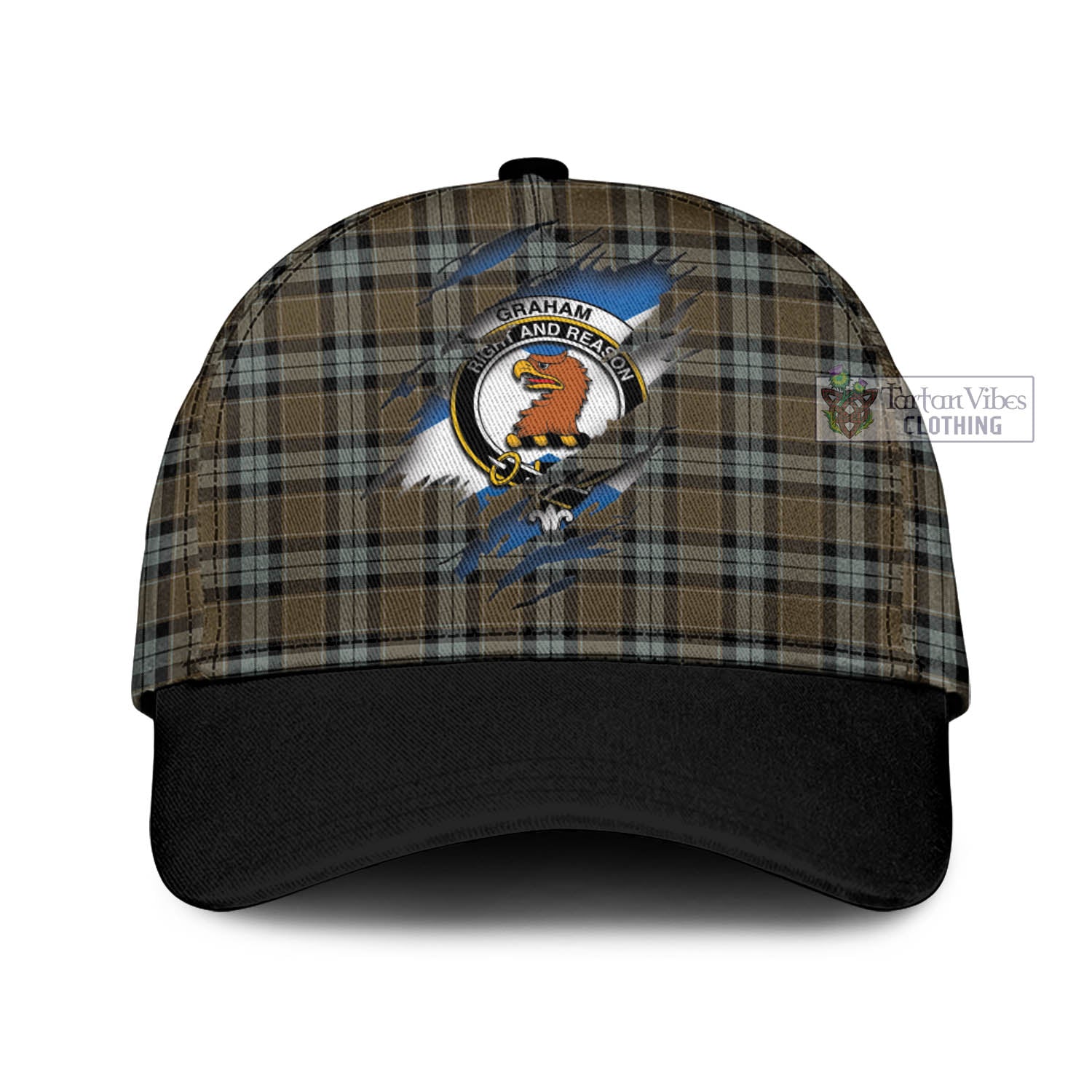 Tartan Vibes Clothing Graham of Menteith Weathered Tartan Classic Cap with Family Crest In Me Style