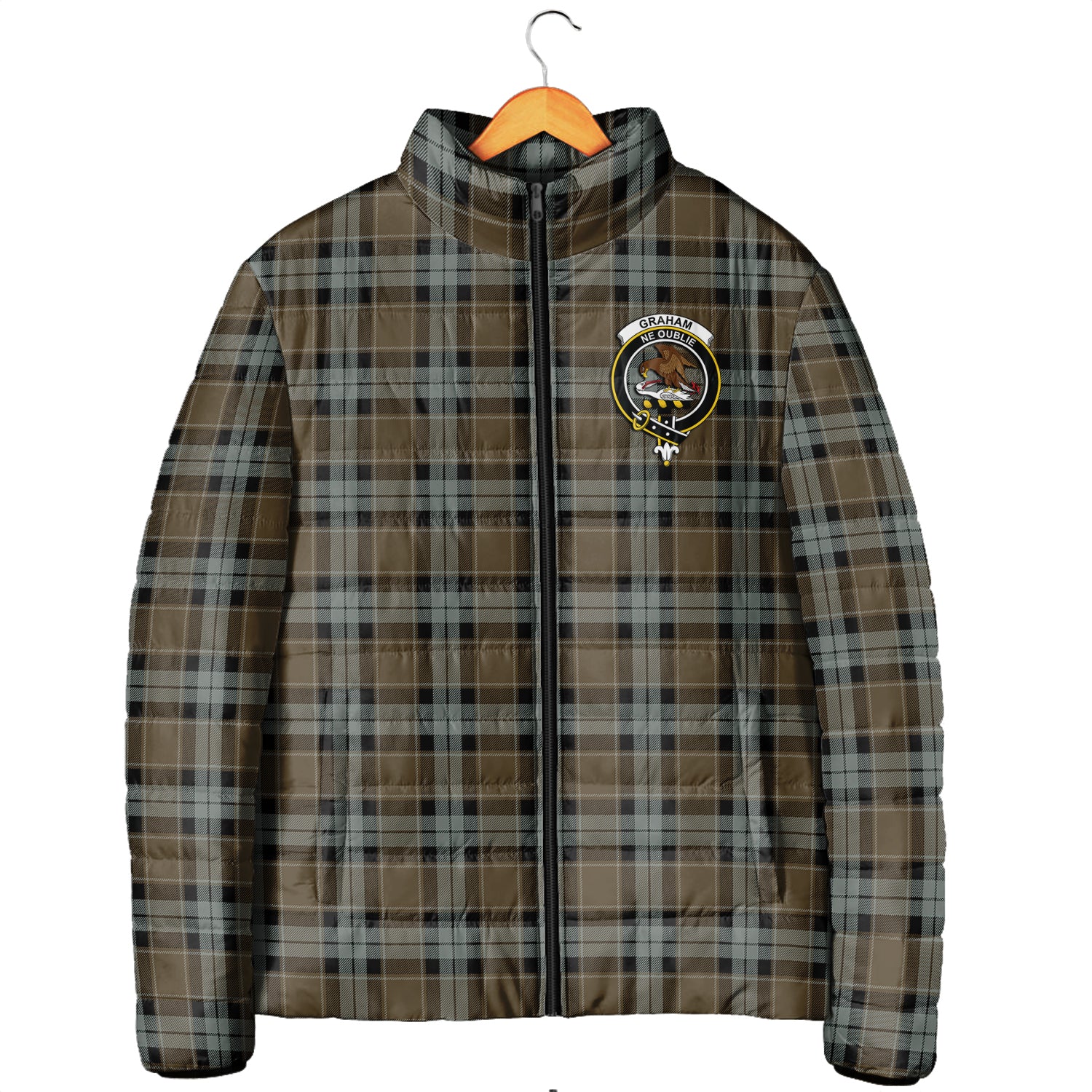 Graham of Menteith Weathered Tartan Padded Jacket with Family Crest Men's Padded Jacket - Tartan Vibes Clothing