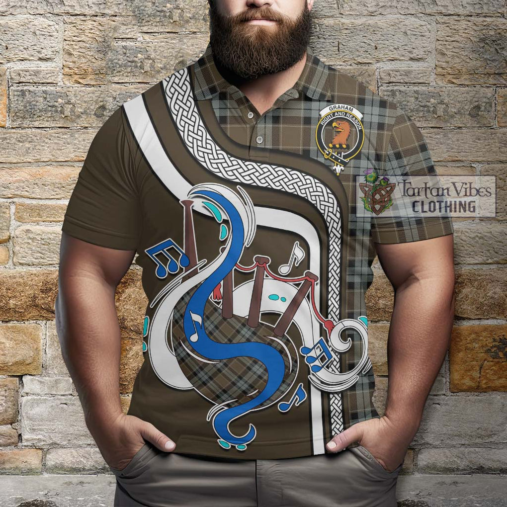 Tartan Vibes Clothing Graham of Menteith Weathered Tartan Polo Shirt with Epic Bagpipe Style