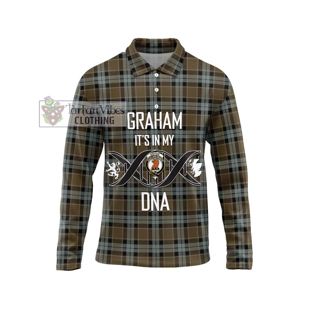 Graham of Menteith Weathered Tartan Long Sleeve Polo Shirt with Family Crest DNA In Me Style Unisex - Tartanvibesclothing Shop